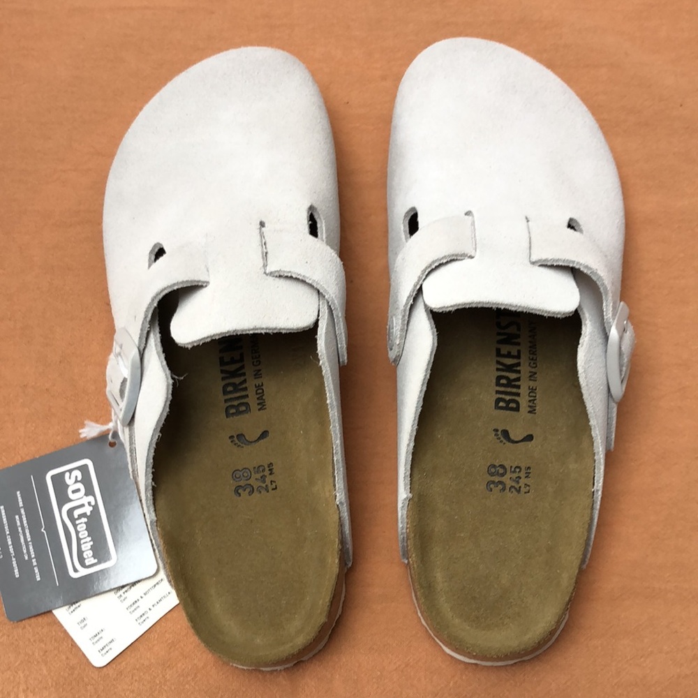 π₯ NWT Women's White Suede Birkenstock Boston Shoes - Narrow Fit - Picture 2 of 5